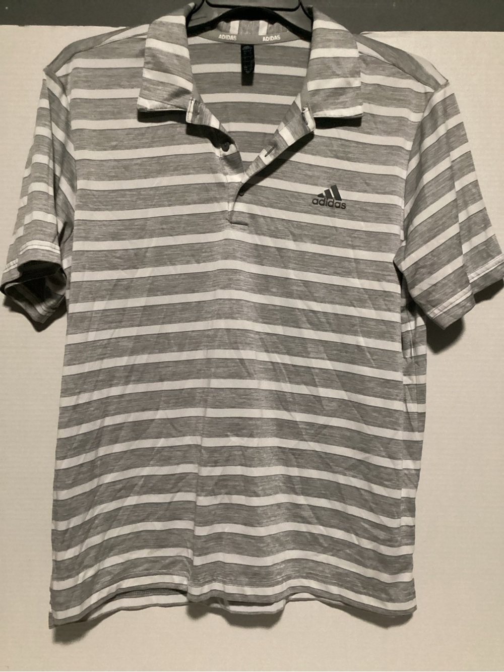 adidas Men's White and Gray Striped Polo L